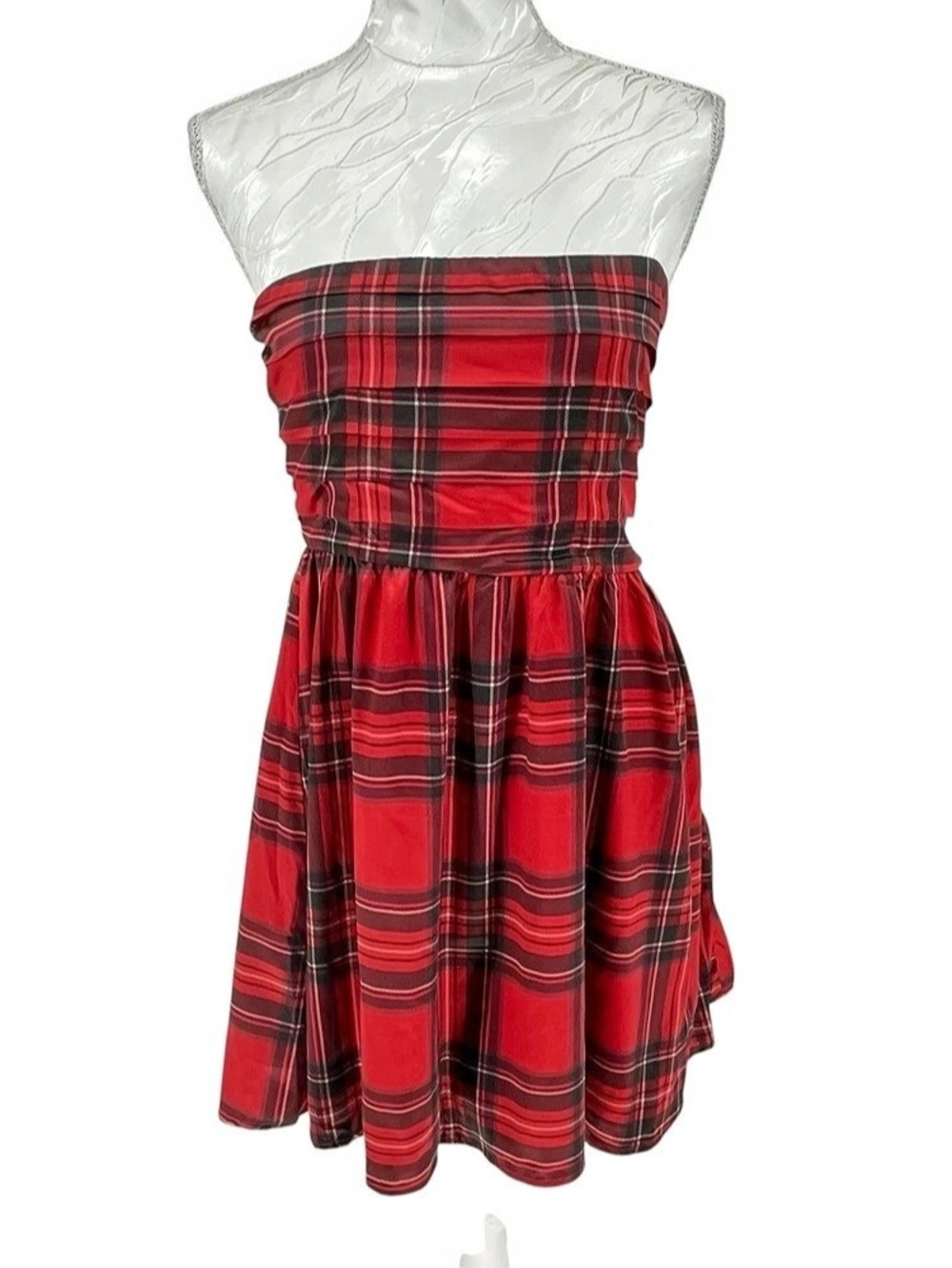 Altar'd State Plaid Strapless Mini Dress in Red & Black Size Medium NWT
